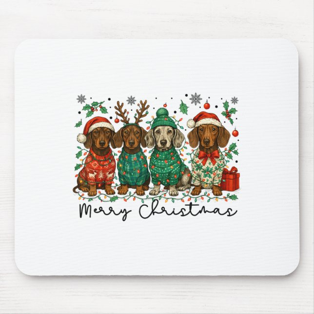 Merry Christmas Dachshund Dog Retro Xmas Puppy Men Mouse Mat (Front)