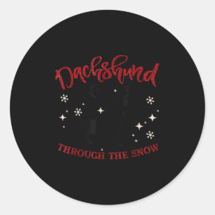Merry Christmas Dachshund Dog Through The Snow  Classic Round Sticker