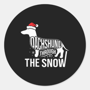 Merry Christmas Dachshund Dog Through The Snow Cut Classic Round Sticker