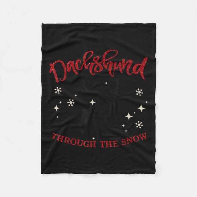 Merry Christmas Dachshund Dog Through The Snow  Fleece Blanket (Front)