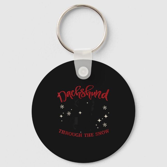 Merry Christmas Dachshund Dog Through The Snow  Key Ring (Front)