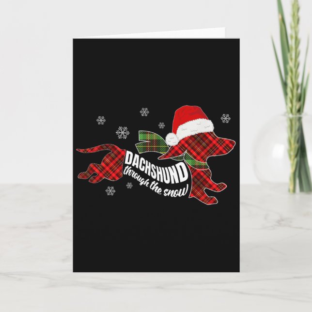 Merry Christmas Dachshund Dog Through The Snow Pla Card (Front)