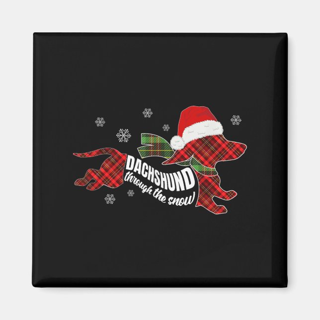 Merry Christmas Dachshund Dog Through The Snow Pla Magnet (Front)