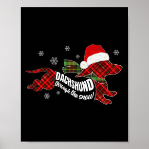 Merry Christmas Dachshund Dog Through The Snow Pla Poster