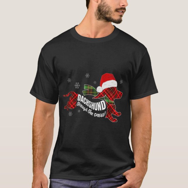 Merry Christmas Dachshund Dog Through The Snow  T-Shirt (Front)