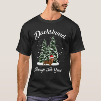 Merry Christmas Dachshund Dog Through The Snow T-Shirt