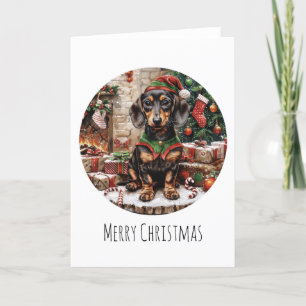 Merry Christmas Dachshund Dogs Elf Holiday Card