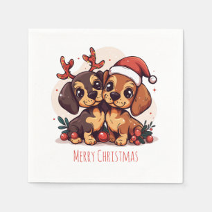 Merry Christmas Dachshund Dogs Napkin