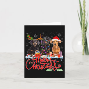 Merry Christmas Dachshund Dogs Santa Reindeer Ligh Card
