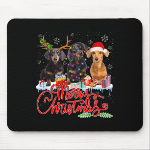 Merry Christmas Dachshund Dogs Santa Reindeer Ligh Mouse Mat
