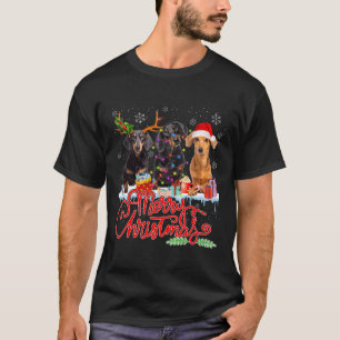 Merry Christmas Dachshund Dogs Santa Reindeer Ligh T-Shirt