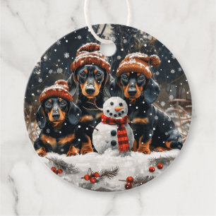 Merry Christmas Dachshund Dogs Snowman Favour Tags