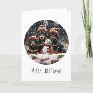Merry Christmas Dachshund Dogs Snowman Holiday Card