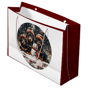 Merry Christmas Dachshund Dogs Snowman Large Gift Bag