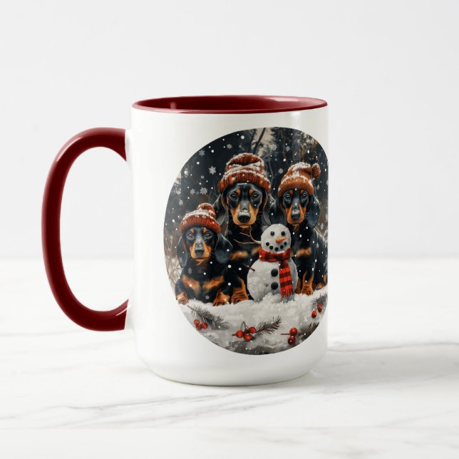 Merry Christmas Dachshund Dogs Snowman Mug (Left)