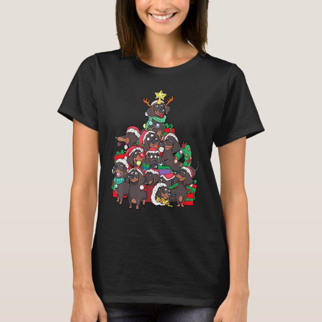 Merry Christmas Dachshund Funny Dog T-Shirt (Front)