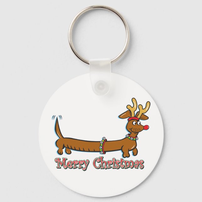 Merry Christmas Dachshund Key Ring (Front)
