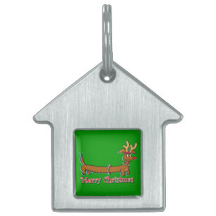 Merry Christmas Dachshund Pet Name Tag