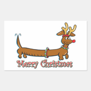 Merry Christmas Dachshund Rectangular Sticker
