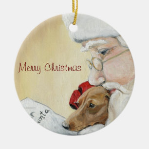 Merry Christmas Dachshund & Santa Art Ornament
