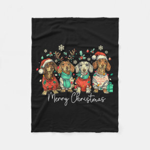 Merry Christmas Dachshund Santa Dog Xmas Lights Ho Fleece Blanket