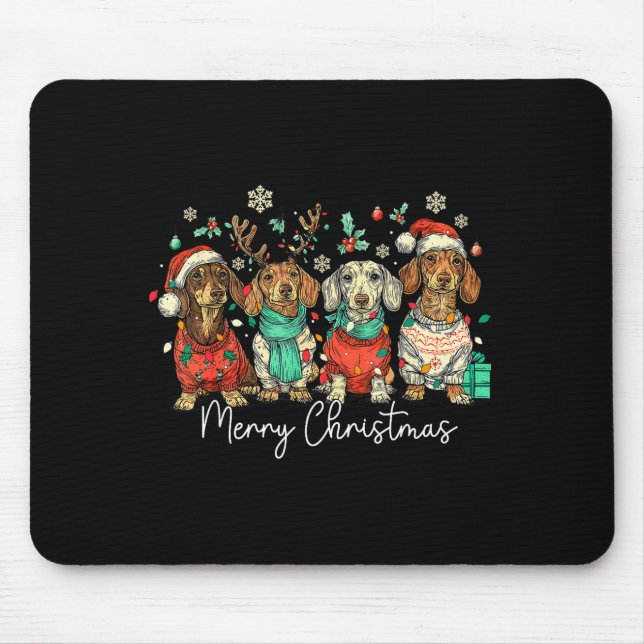 Merry Christmas Dachshund Santa Dog Xmas Lights Ho Mouse Mat (Front)