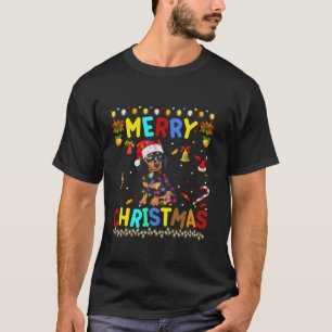 Merry Christmas Dachshund Santa Hat Lights Xmas Fu T-Shirt