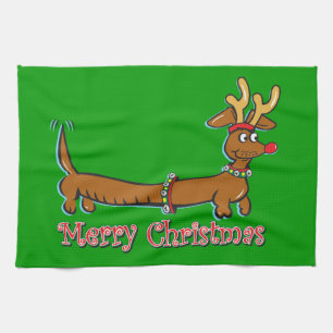 Merry Christmas Dachshund Tea Towel