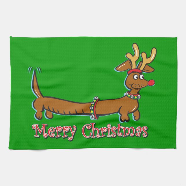 Merry Christmas Dachshund Tea Towel (Horizontal)