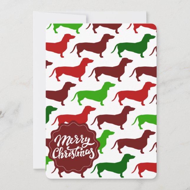 Merry Christmas Dachshund Wiener Dog Pattern Holiday Card (Front)