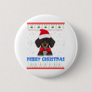 Merry Christmas Dachshund Wiener Santa Ugly Xmas S 6 Cm Round Badge