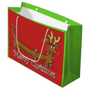 Merry Christmas Dachshund with Antlers Large Gift Bag