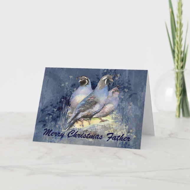 Merry Christmas Dad California Quail Bird Nature Holiday Card (Front)