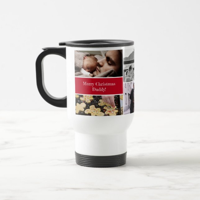 "Merry Christmas Daddy" Personalised Photo Collage Travel Mug (Left)