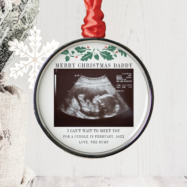 Merry Christmas Daddy Pregnancy Ultrasound Metal Tree Decoration (Sonogram Merry Christmas Daddy Pregnancy Announcement Metal Ornament)