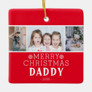 Merry Christmas Daddy Red 3 Photo Collage Ceramic Ornament