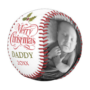 Merry Christmas Daddy Red Green Typography Photo Baseball