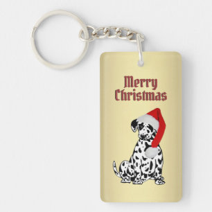 Merry Christmas Dalmatian Dog Gold Key Ring