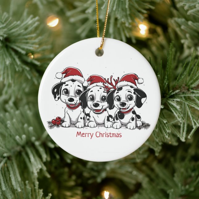 Merry Christmas Dalmatian Dogs Ceramic Tree Decoration (Tree)