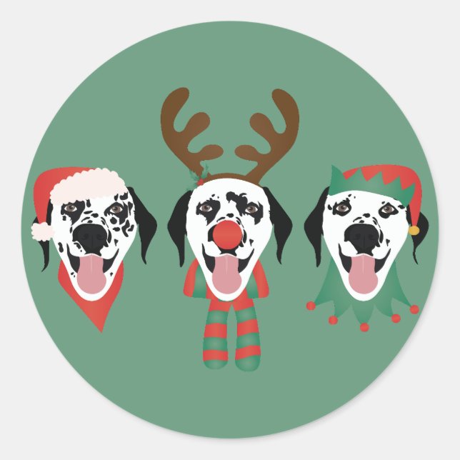 Merry Christmas Dalmatian Dogs Classic Round Sticker (Front)