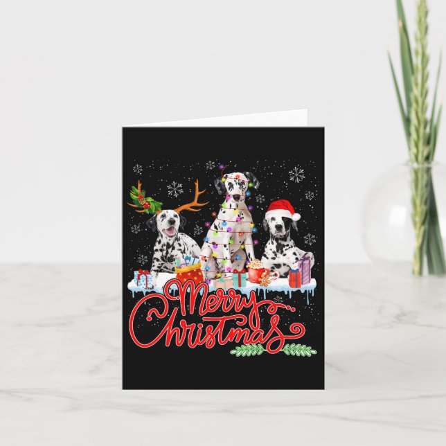 Merry Christmas Dalmatian Dogs Santa Reindeer Ligh Card (Front)