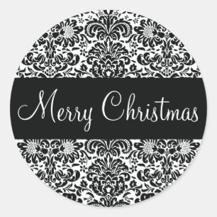 Merry Christmas Damask Envelope Sticker Seal