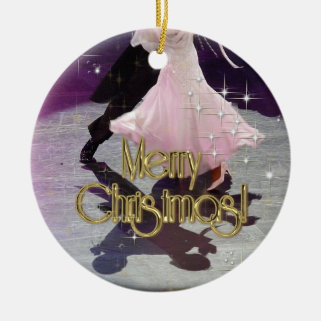 Merry Christmas Dancers Ceramic Tree Decoration (Front)