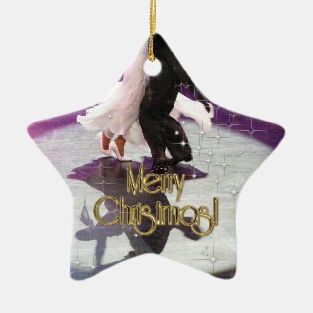 Merry Christmas Dancers Ceramic Tree Decoration (Front)