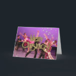 Merry Christmas Dancers PERSONALIZED Holiday Card<br><div class="desc">Say Merry Christmas to someone who loves dance! A picture of two people ballroom dancing is covered with white stars and gold art deco lettering! Customise it with your own message on the inside!</div>