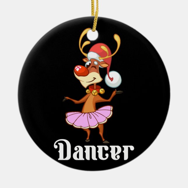 Merry Christmas Dancing Reindeer Cute Deer Dancer  Ceramic Tree Decoration (Front)