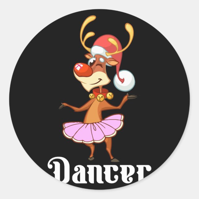 Merry Christmas Dancing Reindeer Cute Deer Dancer  Classic Round Sticker (Front)
