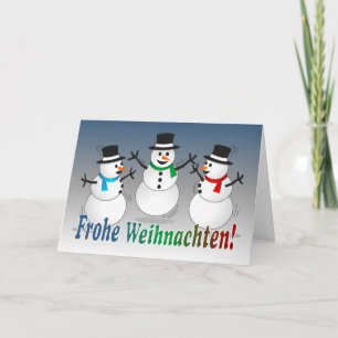 Merry Christmas dancing snowmen - german Holiday Card