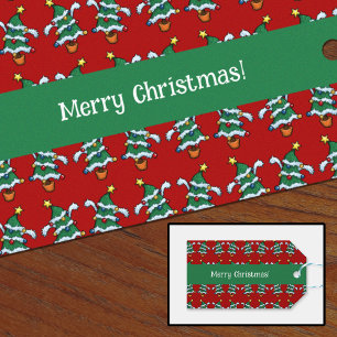 Merry Christmas! Dancing Xmas Trees Pattern Gift Tags