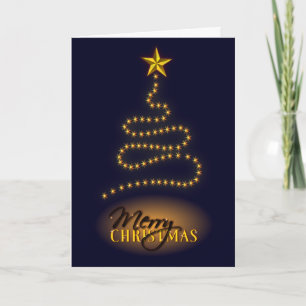 Merry Christmas Dark Blue and Gold Greeting Card